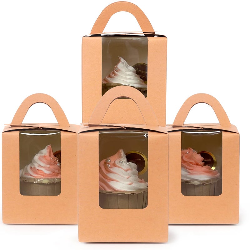 Bakepacker Auto-pop up Individual Cupcake Boxes with Window 25 Count Brown Single Cupcakes Box 3.7 x 3.7 x 4.3inch Cupcake Carrier - Image 2