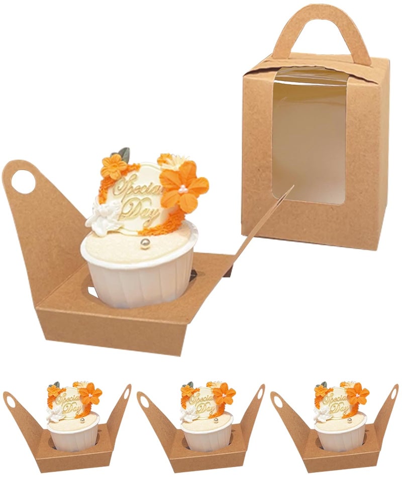 Bakepacker Auto-pop up Individual Cupcake Boxes with Window 25 Count Brown Single Cupcakes Box 3.7 x 3.7 x 4.3inch Cupcake Carrier - Image 4