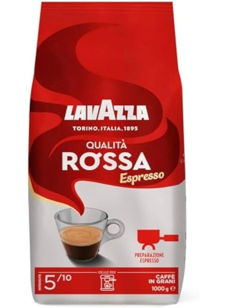 Lavazza Qualita Rossa Espresso Coffee Beans, Medium Roast, 1kg, Arabica and Robusta Blend