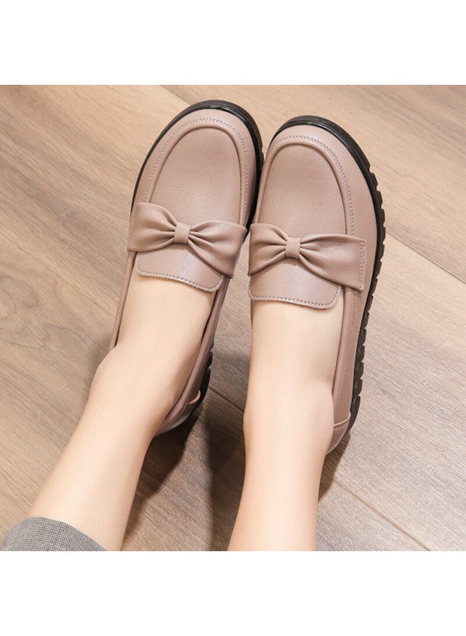 Egchi Women's Shoes, Middle-aged And Elderly Mom Shoes, Ladies Leather Shoes, Loafers, H7523, Beige, Size 35 - Image 5
