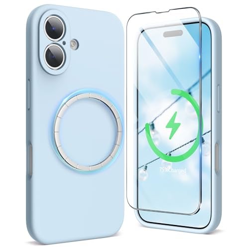SURPHY Designed for iPhone 16 Plus Case Compatible with MagSafe 67 inch 2024 with Screen Protector Liquid Silicone Phone Case Camera Protective Soft Microfiber Lining Cloud Blue - Image 1