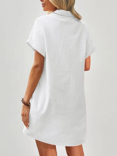 Zeagoo Women Shirt Dresses Short Sleeve Button Down Casual Cotton Soft Tunic Dress with Pockets White L - Image 5