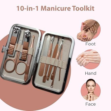 DREETI ENTERPRISES DREETI ENTERPRISE 10 in 1 Manicure Kit Nail Clipper Manicure Pedicure Kit Stainless Steel Nail Scissors Grooming Kit Nail Cleaning Knife Acne Needle Blackhead Nail Cutter Set Travel kit - Image 4