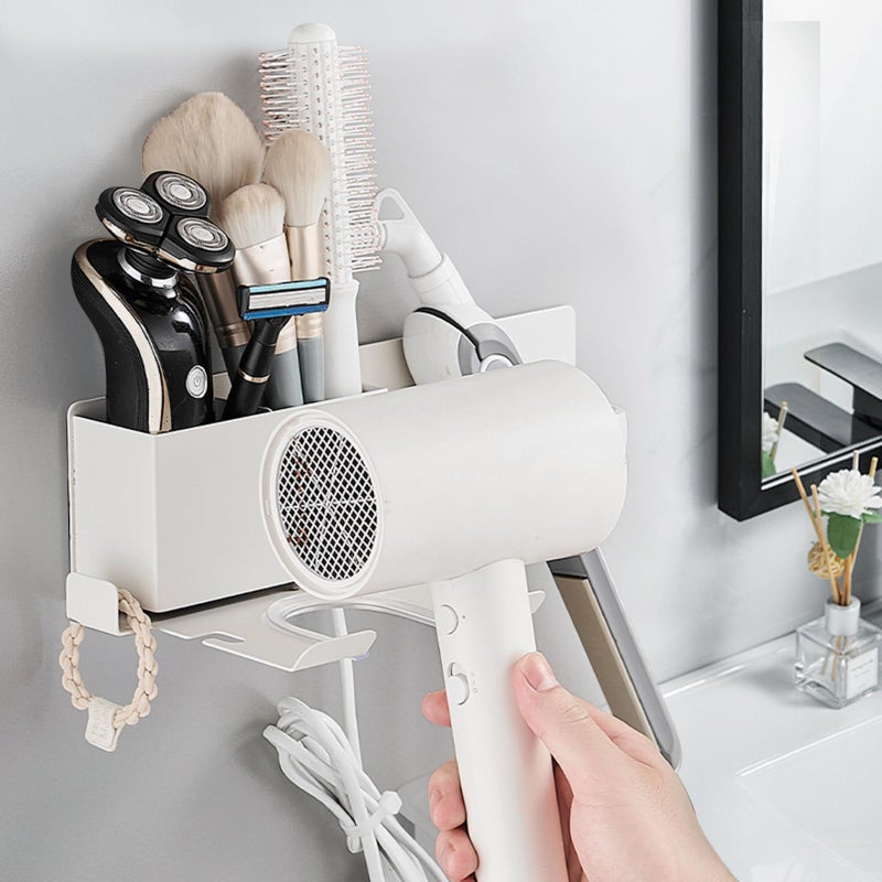 HOHOWU Hair Dryer Holder,Stainless Steel Wall Mounted Blow Dryer,Curling Iron,Straightener Holder Bathroom Metal Hair Tool Organizer Rack- White - Image 3