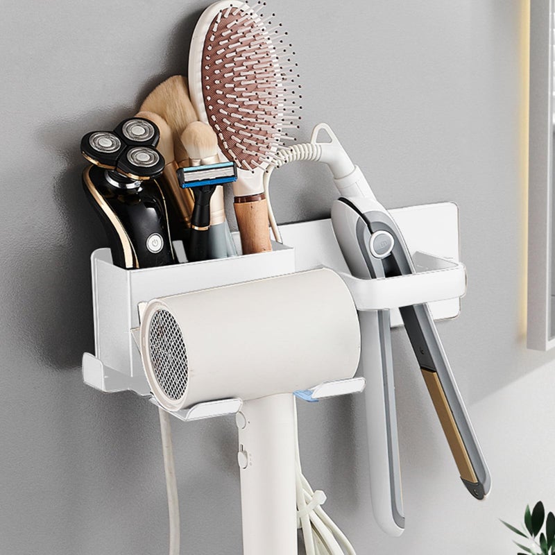 HOHOWU Hair Dryer Holder,Stainless Steel Wall Mounted Blow Dryer,Curling Iron,Straightener Holder Bathroom Metal Hair Tool Organizer Rack- White - Image 1