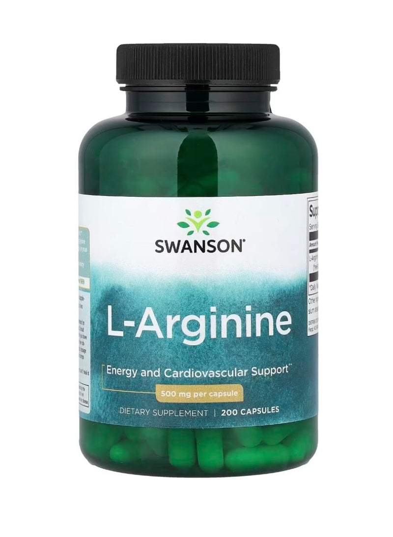 SWANSON L-Arginine 500 mg 200 Capsules - Image 1