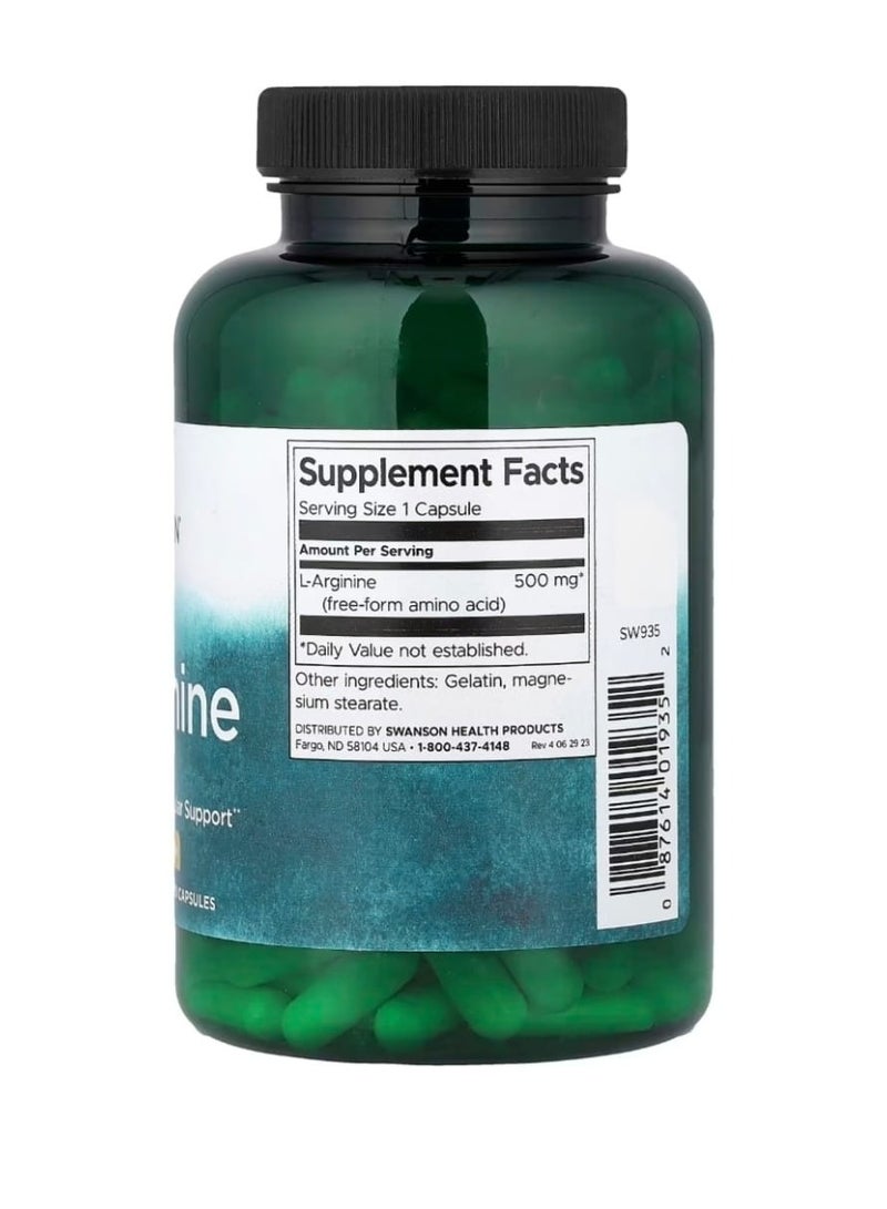 SWANSON L-Arginine 500 mg 200 Capsules - Image 2