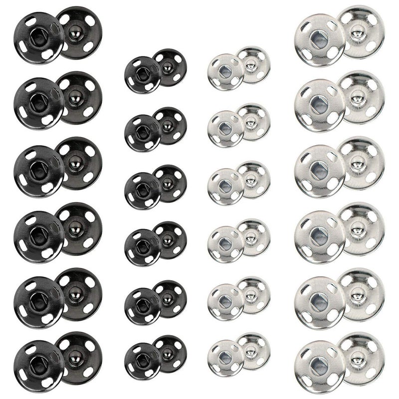 Kenkio 120 Sets Sewon Snap Buttons Metal Snaps Fasteners Press Studs Buttons for Sewing 8 mm and 10 mmBlack and Silver