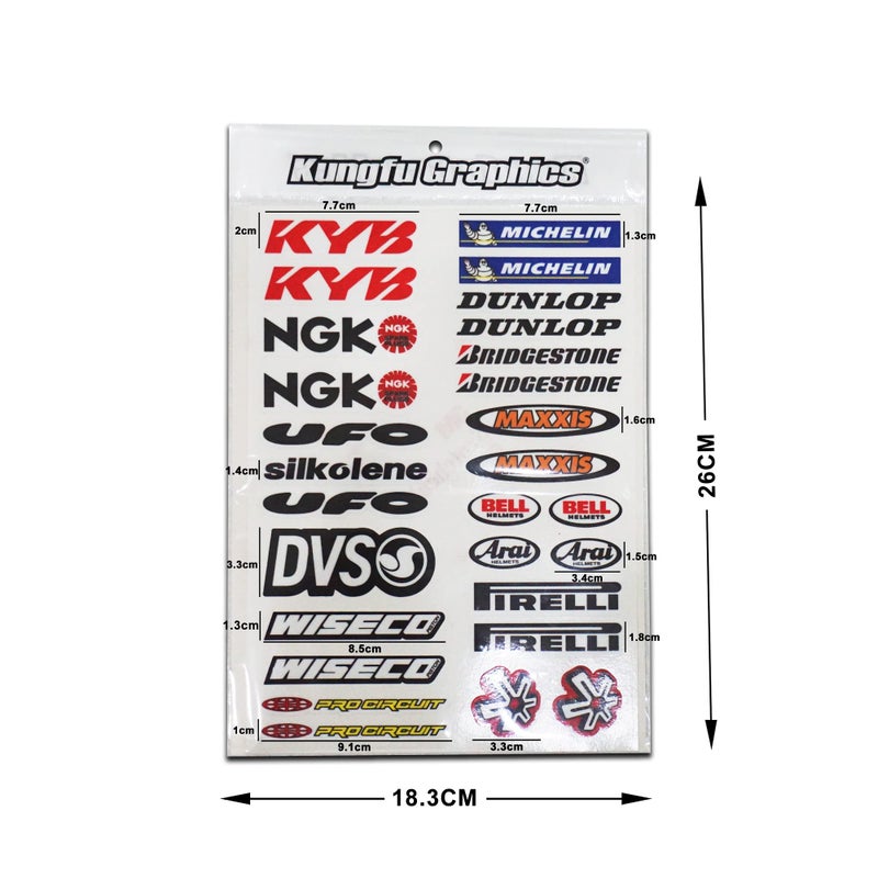 Kungfu Graphics KYB Sponsor Logo Racing Sticker Sheet Universal 72X 102 inch White - Image 3