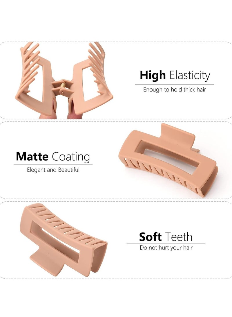 كيلا مشبك شعر، عبوة من 6 مشابك شعر مستطيلة كبيرة ومشابك شعر على شكل زهرة غير لامعة، مشابك مخالب من مادة بلاستيكية، مشابك مخالب محايدة للشعر الكثيف، مجموعة متنوعة من مشابك المخالب للنساء - Image 2