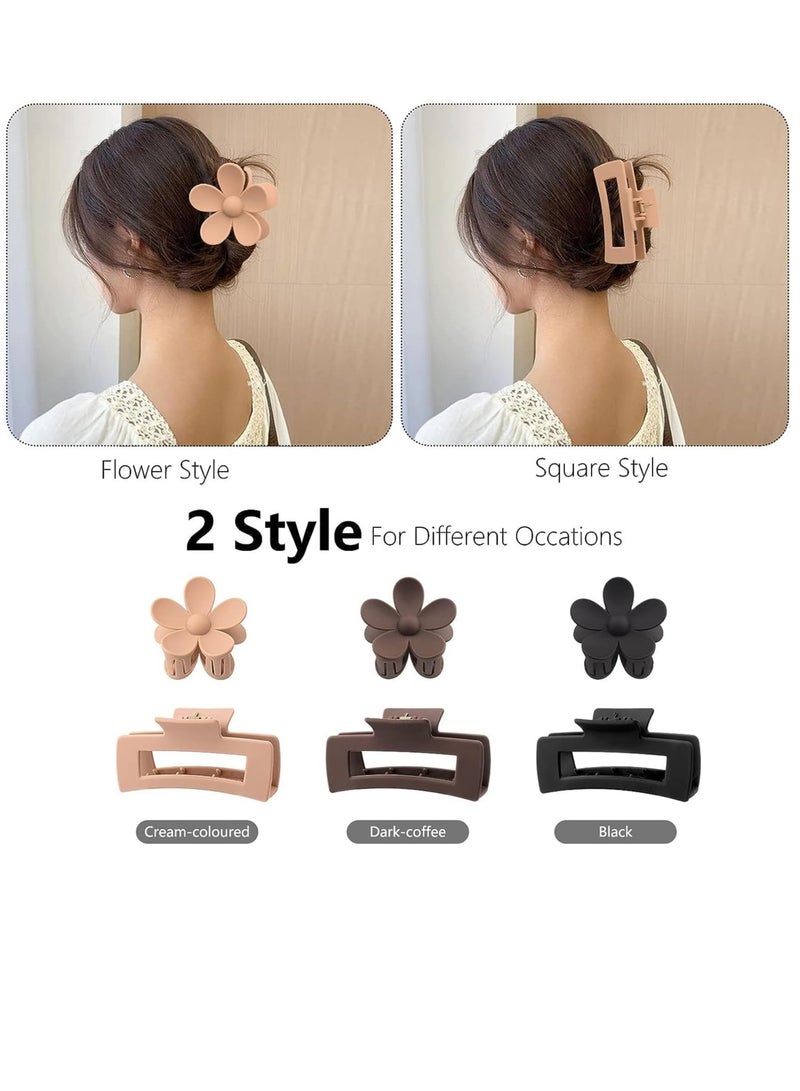 كيلا مشبك شعر، عبوة من 6 مشابك شعر مستطيلة كبيرة ومشابك شعر على شكل زهرة غير لامعة، مشابك مخالب من مادة بلاستيكية، مشابك مخالب محايدة للشعر الكثيف، مجموعة متنوعة من مشابك المخالب للنساء - Image 3