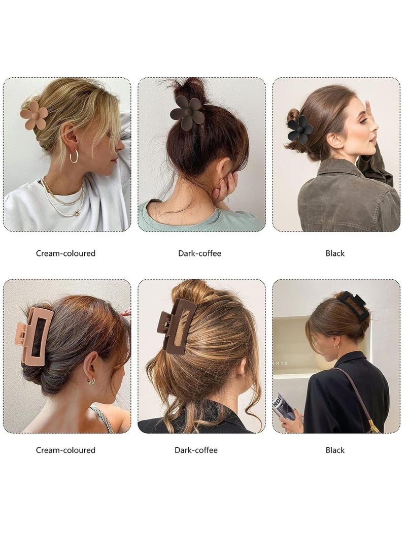 كيلا مشبك شعر، عبوة من 6 مشابك شعر مستطيلة كبيرة ومشابك شعر على شكل زهرة غير لامعة، مشابك مخالب من مادة بلاستيكية، مشابك مخالب محايدة للشعر الكثيف، مجموعة متنوعة من مشابك المخالب للنساء - Image 5