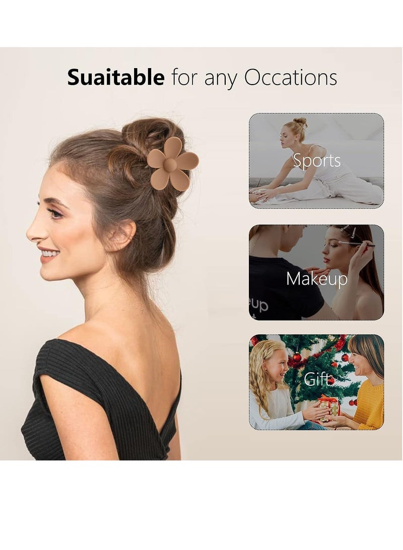 كيلا مشبك شعر، عبوة من 6 مشابك شعر مستطيلة كبيرة ومشابك شعر على شكل زهرة غير لامعة، مشابك مخالب من مادة بلاستيكية، مشابك مخالب محايدة للشعر الكثيف، مجموعة متنوعة من مشابك المخالب للنساء - Image 4