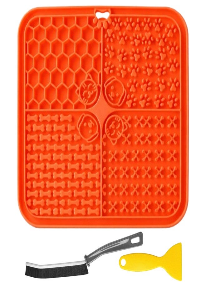 TRYV Pet Licking Mat Slow Feeder with Spatula & Cleaning Brush | Stress & Anxiety Relief | Boredom Reducer | Food-Grade Silicone IQ Treat Mat 20x20cm with Suction Cups | Puppy Dog Cat Feeding Toy - Image 1