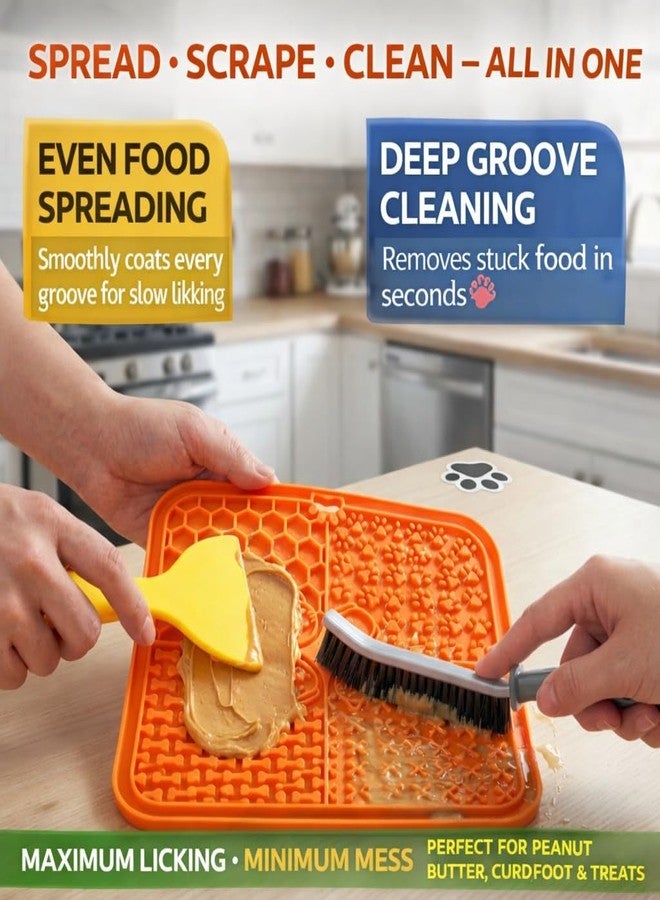 TRYV Pet Licking Mat Slow Feeder with Spatula & Cleaning Brush | Stress & Anxiety Relief | Boredom Reducer | Food-Grade Silicone IQ Treat Mat 20x20cm with Suction Cups | Puppy Dog Cat Feeding Toy - Image 4