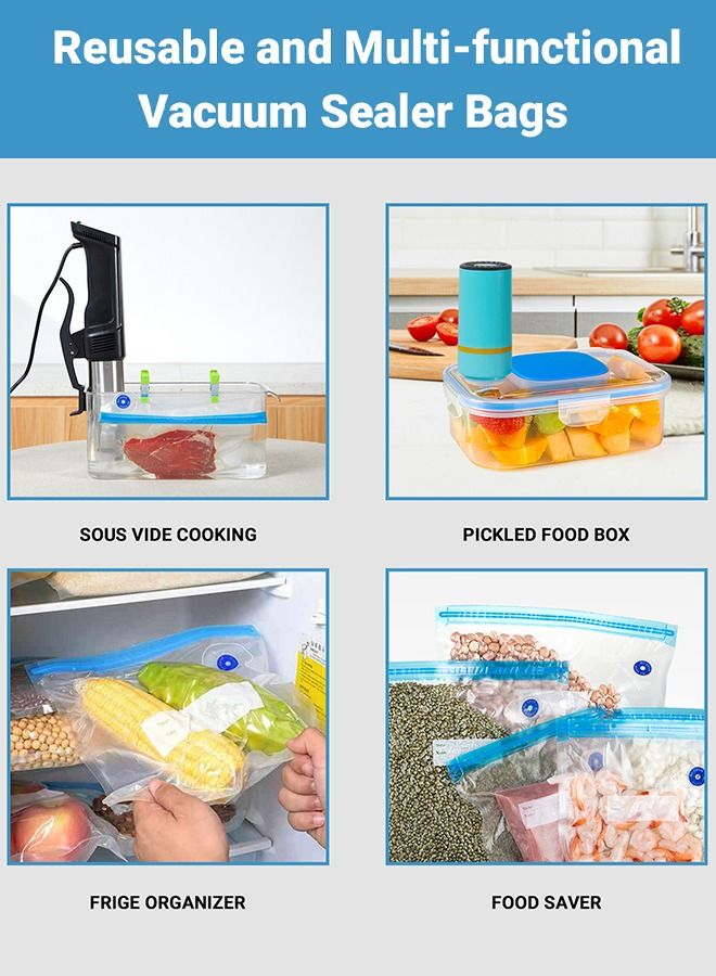 INKBIRD Food Vacuum Pump Electric Vacuum Sealer Zipper Bag for Anova and Joule Cookers 30PCS BPA Free Reusable Vacuum Seal Food Storage Bags 5 Cooking Clips 6 Sealing Clips 2 Replacement Air Valves - Image 4