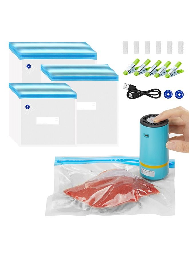 INKBIRD Food Vacuum Pump Electric Vacuum Sealer Zipper Bag for Anova and Joule Cookers 30PCS BPA Free Reusable Vacuum Seal Food Storage Bags 5 Cooking Clips 6 Sealing Clips 2 Replacement Air Valves - Image 1