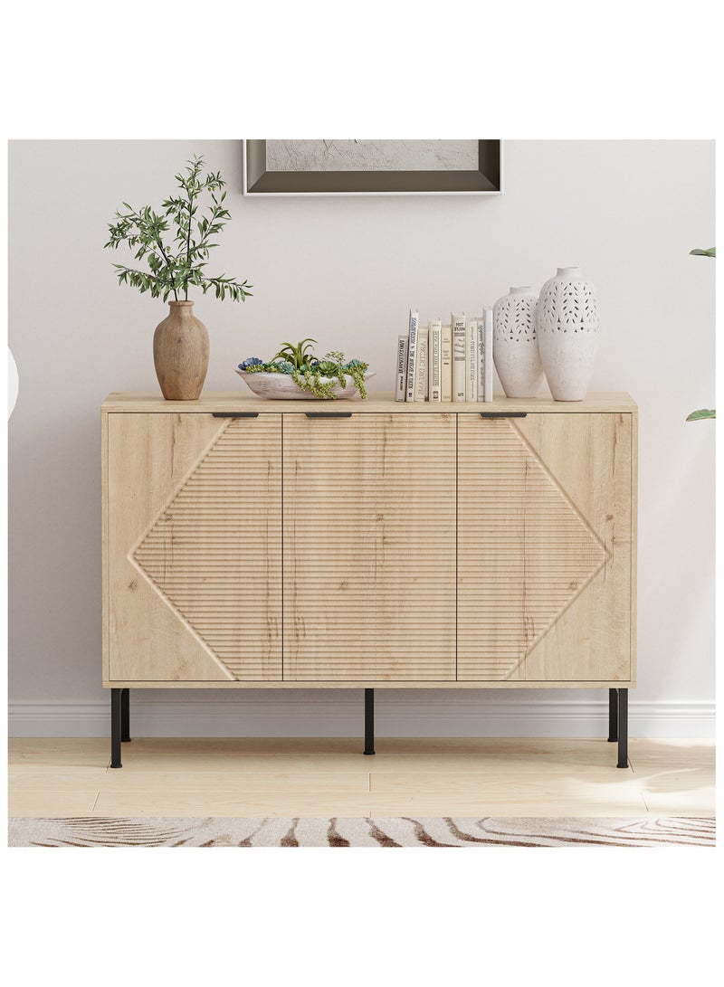 Chogori Large Buffet Sideboard Cabinet,45.98" Long Credenza Storage Cabinet,Mid Century Modern Kitchen Pantry Storage Cupboard Cabinets with 3 Doors and Shelves,Fluted Entryway Cabinets for Dining Room - Image 1