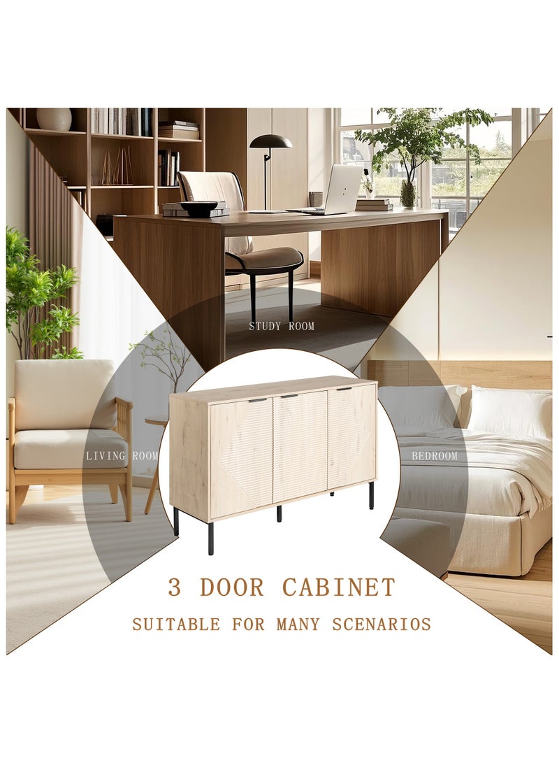 Chogori Large Buffet Sideboard Cabinet,45.98" Long Credenza Storage Cabinet,Mid Century Modern Kitchen Pantry Storage Cupboard Cabinets with 3 Doors and Shelves,Fluted Entryway Cabinets for Dining Room - Image 3