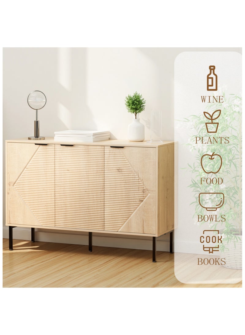Chogori Large Buffet Sideboard Cabinet,45.98" Long Credenza Storage Cabinet,Mid Century Modern Kitchen Pantry Storage Cupboard Cabinets with 3 Doors and Shelves,Fluted Entryway Cabinets for Dining Room - Image 4