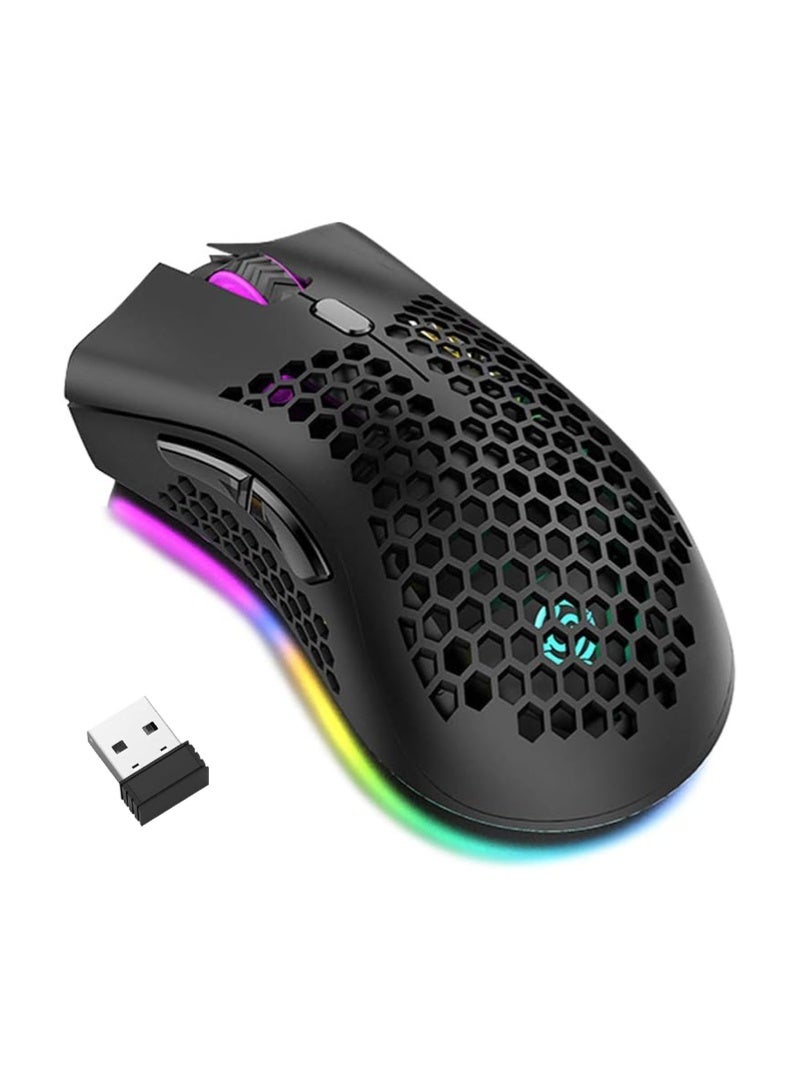 2.4G Wireless Gaming Mouse Rechargeable Mouse with RGB Light Effect 3 Adjustable DPI Hollowed-out Honeycomb Design White - Image 1