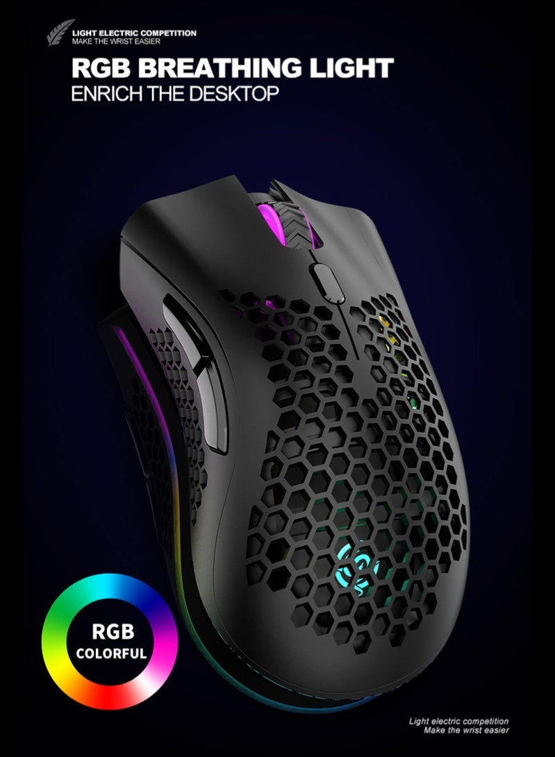 2.4G Wireless Gaming Mouse Rechargeable Mouse with RGB Light Effect 3 Adjustable DPI Hollowed-out Honeycomb Design White - Image 2