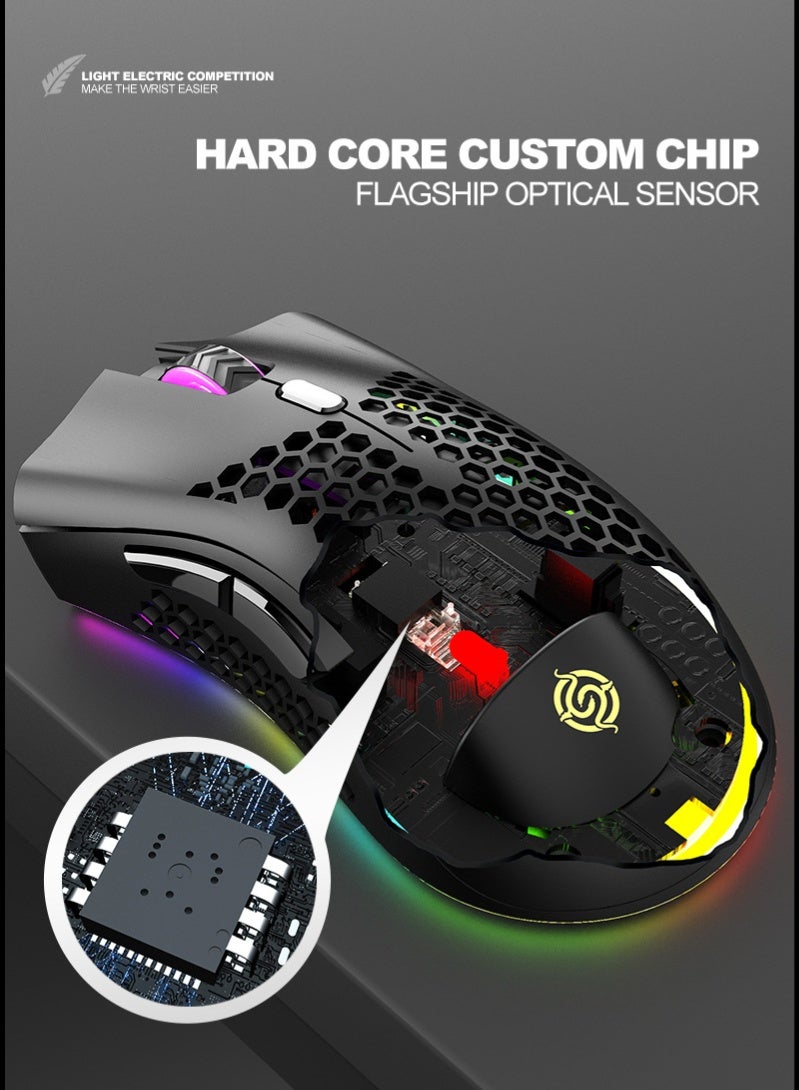 2.4G Wireless Gaming Mouse Rechargeable Mouse with RGB Light Effect 3 Adjustable DPI Hollowed-out Honeycomb Design White - Image 3