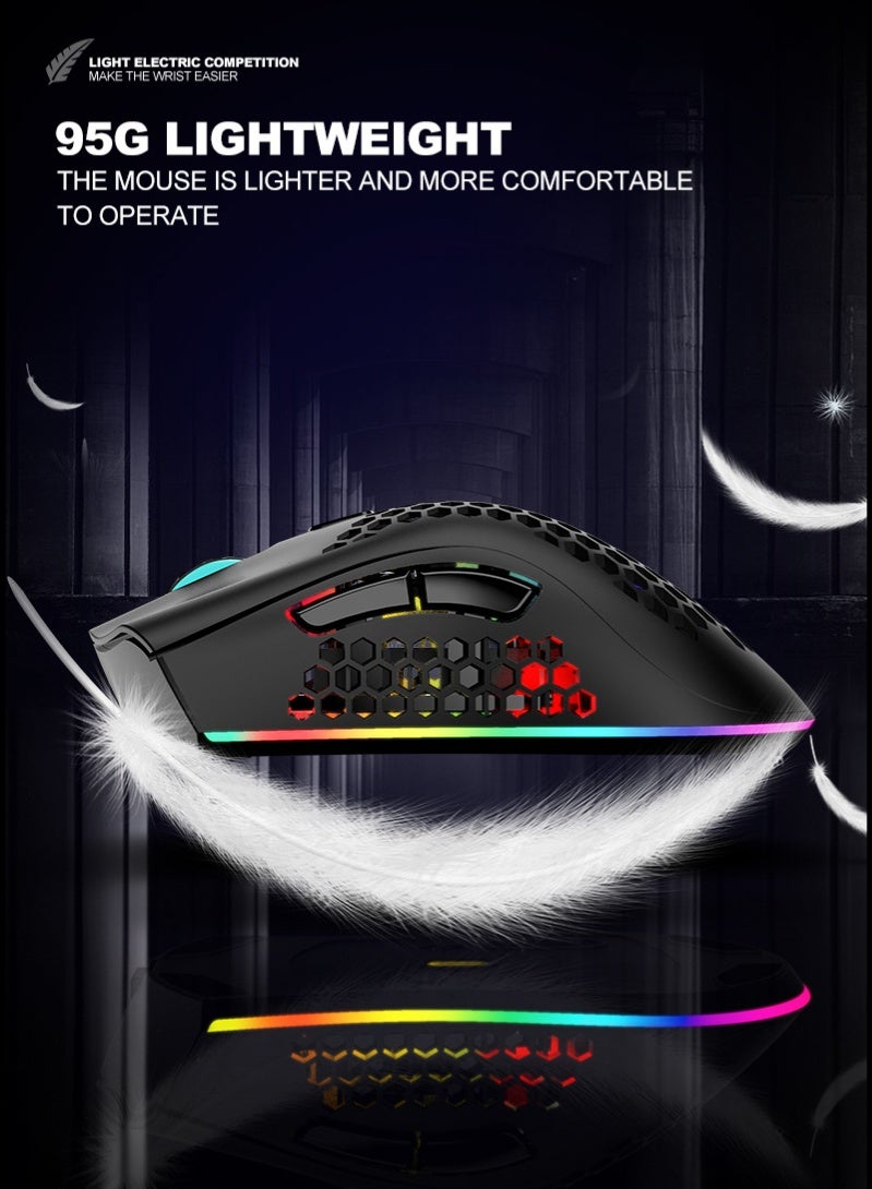 2.4G Wireless Gaming Mouse Rechargeable Mouse with RGB Light Effect 3 Adjustable DPI Hollowed-out Honeycomb Design White - Image 5