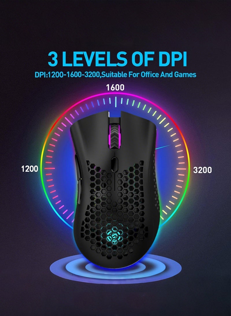 2.4G Wireless Gaming Mouse Rechargeable Mouse with RGB Light Effect 3 Adjustable DPI Hollowed-out Honeycomb Design White - Image 4