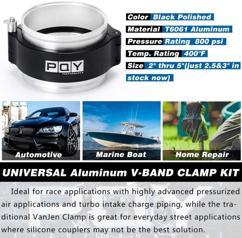 pqy 3 Inch Aluminum Quick Release V Band Clamp with Flange Intake Intercooler Pipe Clamp Throttle Union Sleeve - Image 3