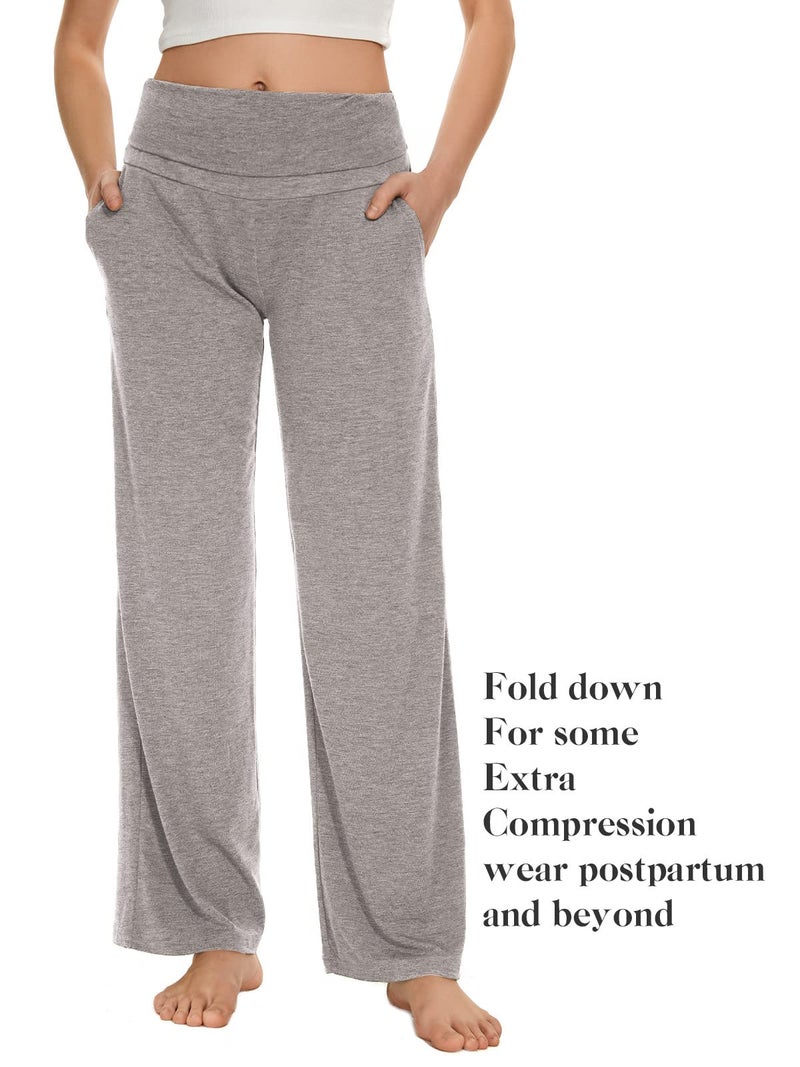 Ecavus Women's Maternity Wide/Straight Versatile Comfy Palazzo Lounge Pants Stretch Pregnancy Trousers with Pockets - Image 3