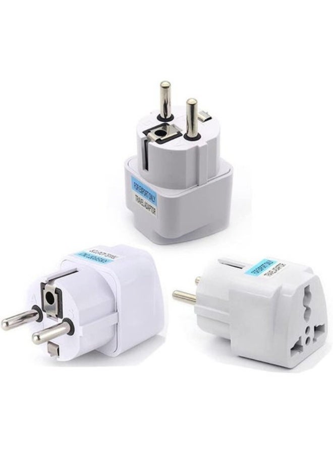 3-Pack Universal Travel Plug Adapters 🔌 Converts US/UK/AU Plugs to European E/F Schuko Power Outlets ⚡ Compact 2-Pin Travel Set - Image 1
