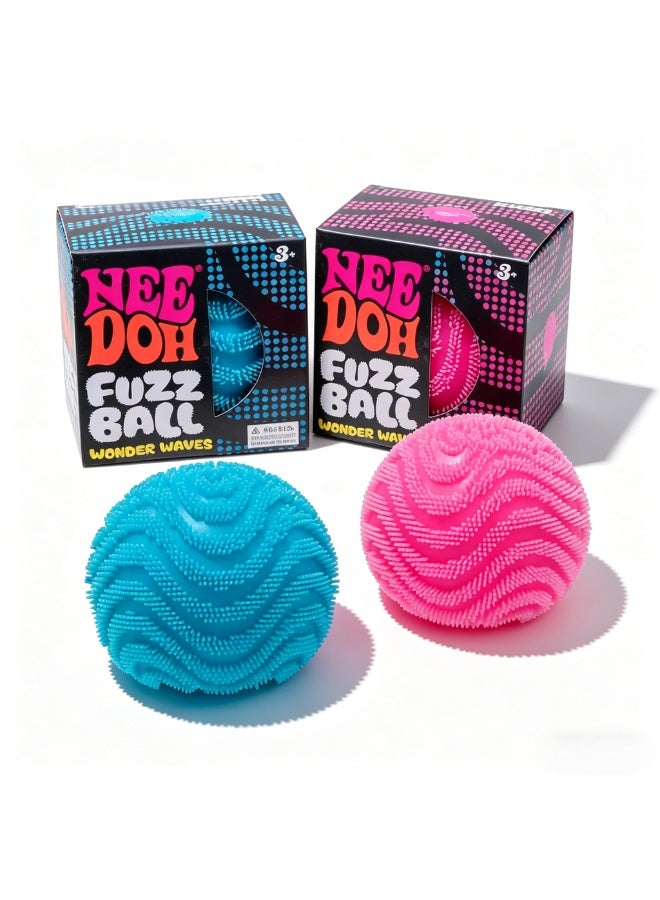 Needoh 2-Pack Nee Doh Fuzz Ball Wonder Waves - Sensory Stress Relief Squeeze Ball, Soft Spiky Fidget Toy for Anxiety, ADHD, Calming Down, Perfect for Kids & Adults, 3+ - Image 1