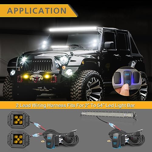 Rfroad Lighting Wiring Harness 2 Lead, Rfroad Lighting 12V Fog Lights Wiring Harness Kit for LED Light Bar Work Lights Driving Lights 40A Relay Fuse On/Off Rocker Switch Nylon Wire Harness for Truck UTV ATV Boat - Image 4