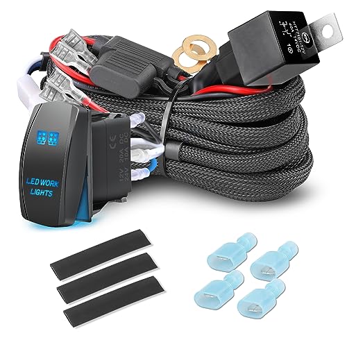 Rfroad Lighting Wiring Harness 2 Lead, Rfroad Lighting 12V Fog Lights Wiring Harness Kit for LED Light Bar Work Lights Driving Lights 40A Relay Fuse On/Off Rocker Switch Nylon Wire Harness for Truck UTV ATV Boat - Image 1