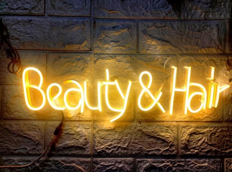 Wall Mitra Beauty Hair Neon Sign light Salon Hair Salon Sign Word LED Neon Light Sign for Barbers Beauty Salons Decor for Girls Room Bedroom18x6 warm white - Image 1