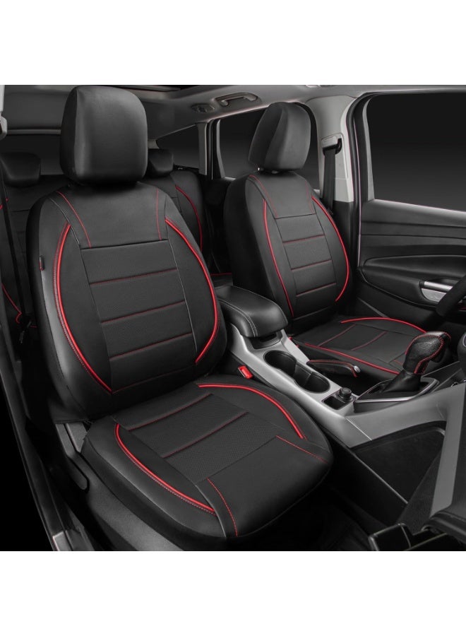 BUANIERT Universal FIT Piping Leather Car Seat Cover, for Sedan, Hatchback, suvs,Van,Trucks, Inside Zipper Design (Full Set, Black and Red) - Image 3