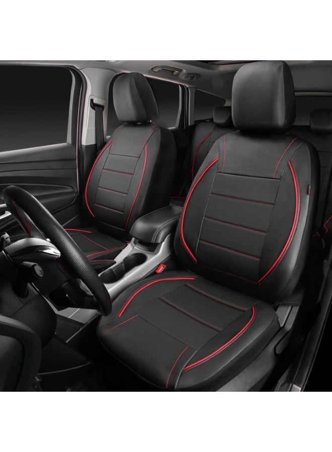 BUANIERT Universal FIT Piping Leather Car Seat Cover, for Sedan, Hatchback, suvs,Van,Trucks, Inside Zipper Design (Full Set, Black and Red) - Image 2
