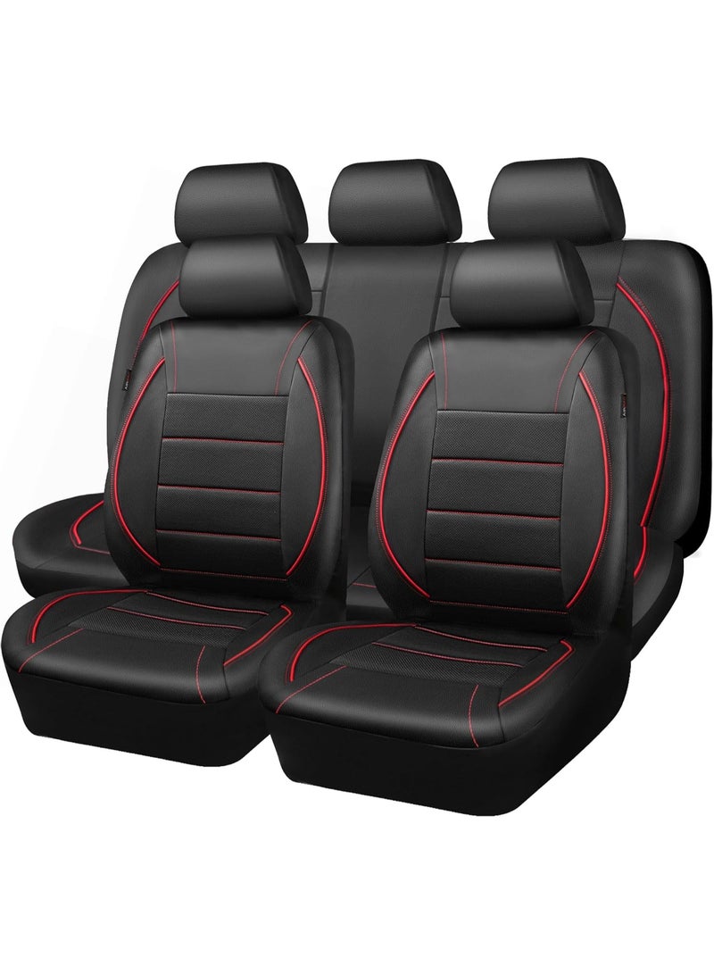 BUANIERT Universal FIT Piping Leather Car Seat Cover, for Sedan, Hatchback, suvs,Van,Trucks, Inside Zipper Design (Full Set, Black and Red) - Image 1