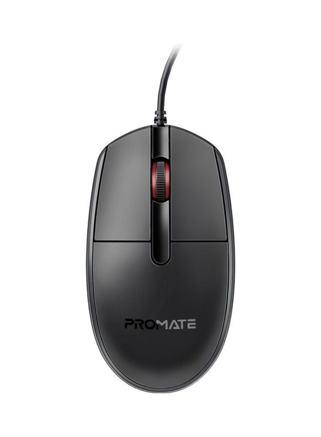 PROMATE 1200DPI Wired Mouse with 6 million Keystrokes, Hyper-Fast Scroll Wheel, 3 Button, 150cm Cable and Anti-Slip Design, CM-1200 Black - Image 1
