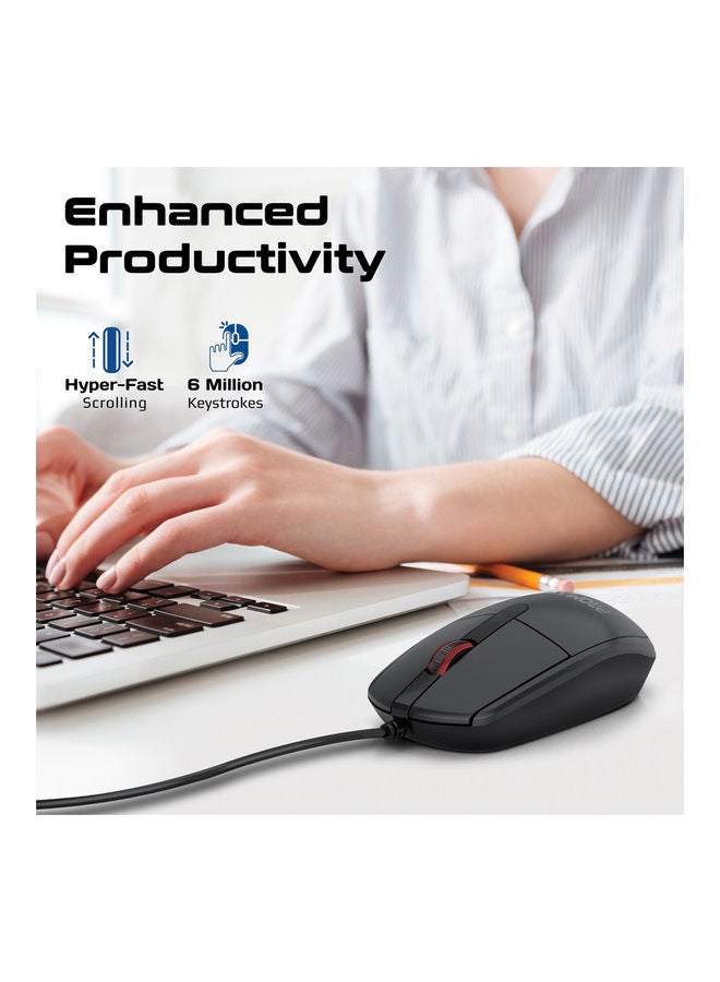 PROMATE 1200DPI Wired Mouse with 6 million Keystrokes, Hyper-Fast Scroll Wheel, 3 Button, 150cm Cable and Anti-Slip Design, CM-1200 Black - Image 2