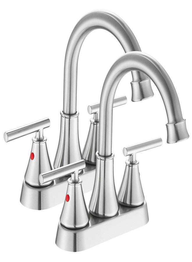 Bathroom Sink Faucet 4 Inch 2 Handle Centerset Brushed Nickel Lead-Free Modern Bathroom Faucet Vanity Faucet with Pop-up Drain Stopper and Supply Hoses(Set of 2)