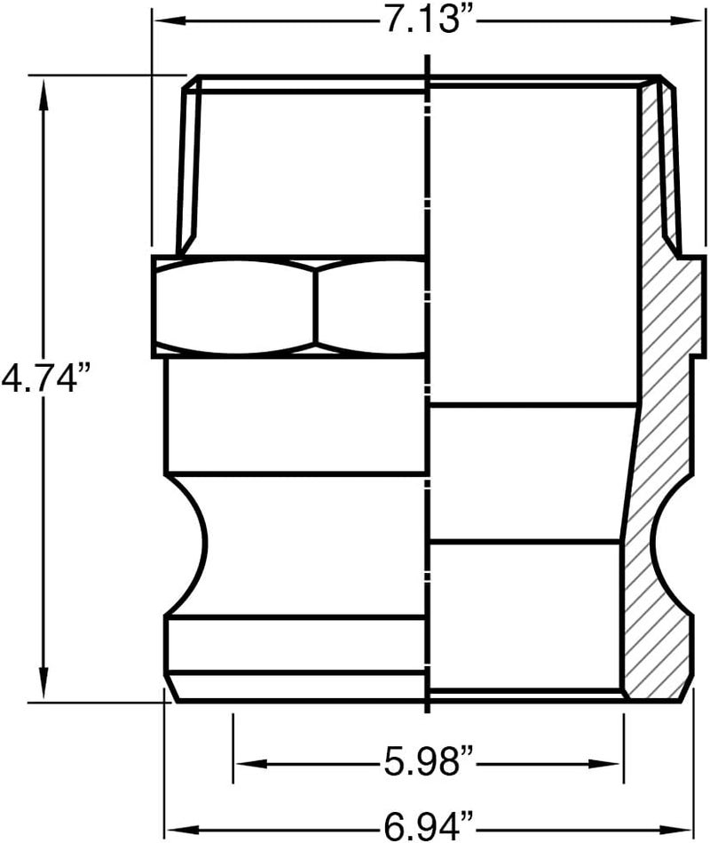 Gloxco Aluminum Type F Cam and Groove Fitting, 6" Male Camlock Adapter x 6" Male NPT (CAM-60-F-AL) - Image 2