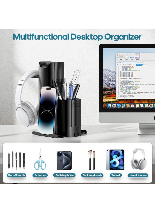 KDD Pen Holder With Headphone Hanger - 3-In-1 Pencil Holder Headphone Holder With Phone Stand, Removable Diy Feature Desktop Organizer Set For Office School Countertop Desk Accessory Storage  - Image 3
