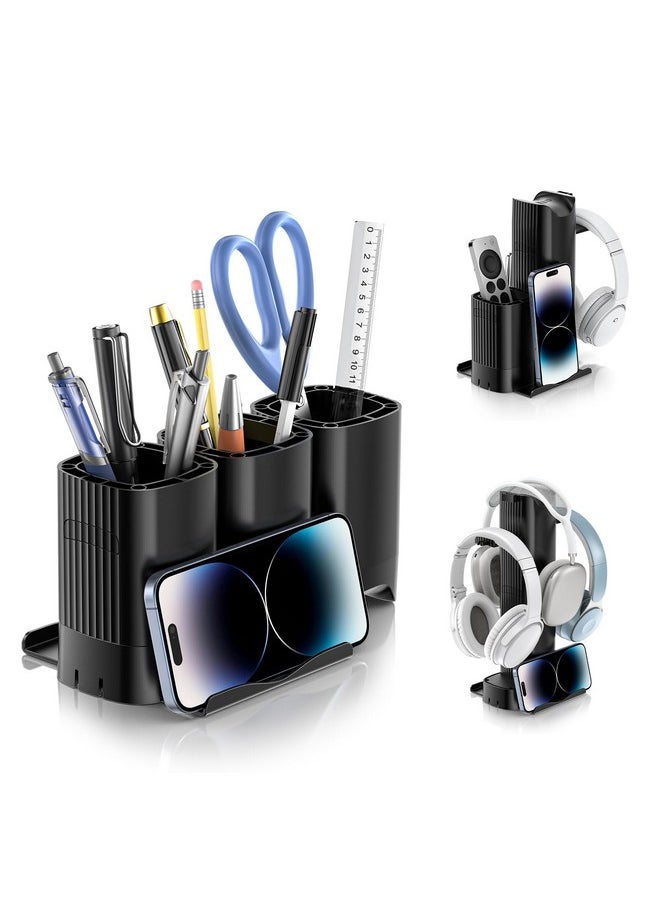 KDD Pen Holder With Headphone Hanger - 3-In-1 Pencil Holder Headphone Holder With Phone Stand, Removable Diy Feature Desktop Organizer Set For Office School Countertop Desk Accessory Storage  - Image 1