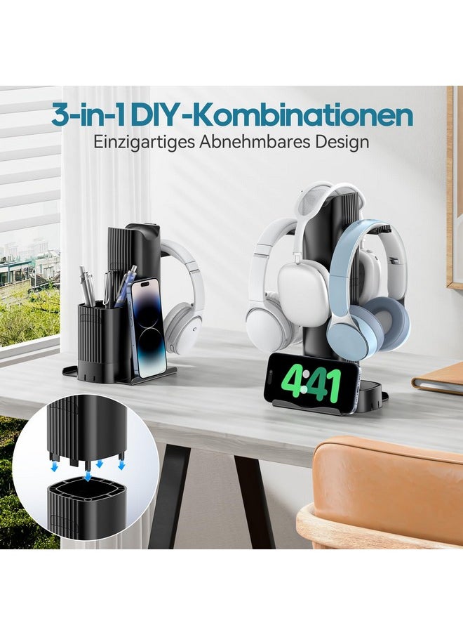 KDD Pen Holder With Headphone Hanger - 3-In-1 Pencil Holder Headphone Holder With Phone Stand, Removable Diy Feature Desktop Organizer Set For Office School Countertop Desk Accessory Storage  - Image 2