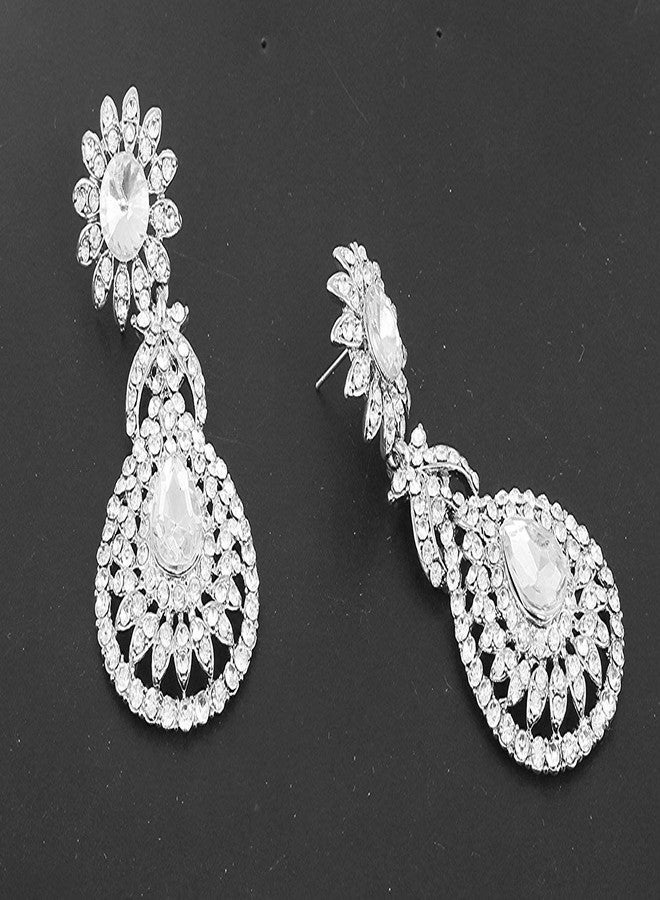 Peora Indian Festive Silver Plated Pear Shape Austrian Diamond Earrings for Women Girls - Image 4