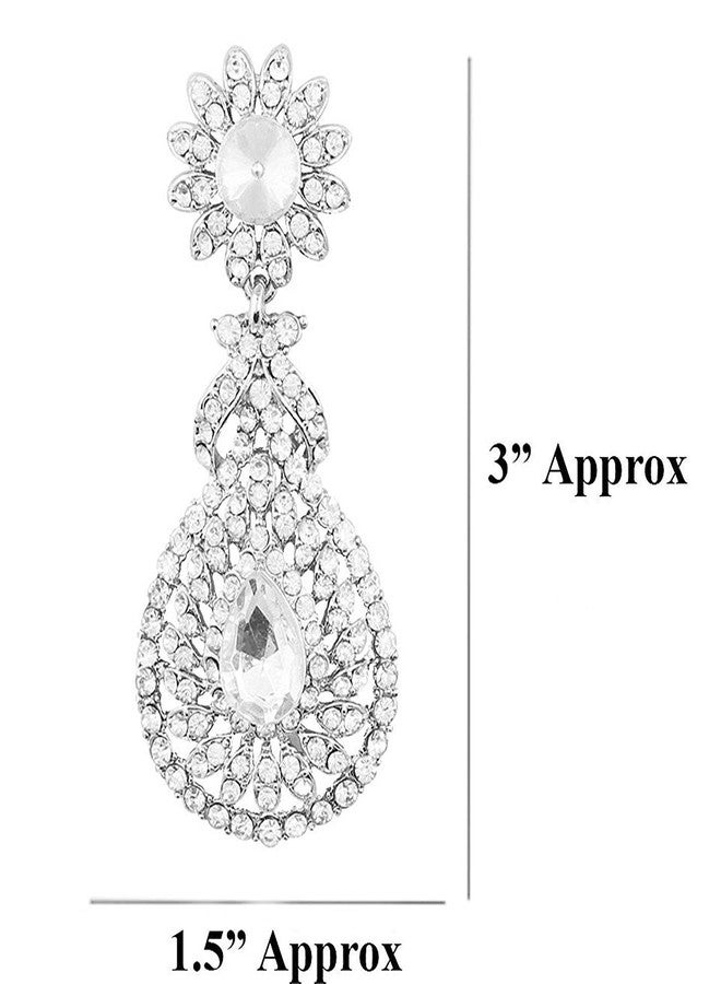 Peora Indian Festive Silver Plated Pear Shape Austrian Diamond Earrings for Women Girls - Image 5