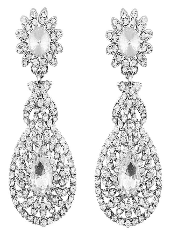 Peora Indian Festive Silver Plated Pear Shape Austrian Diamond Earrings for Women Girls - Image 1