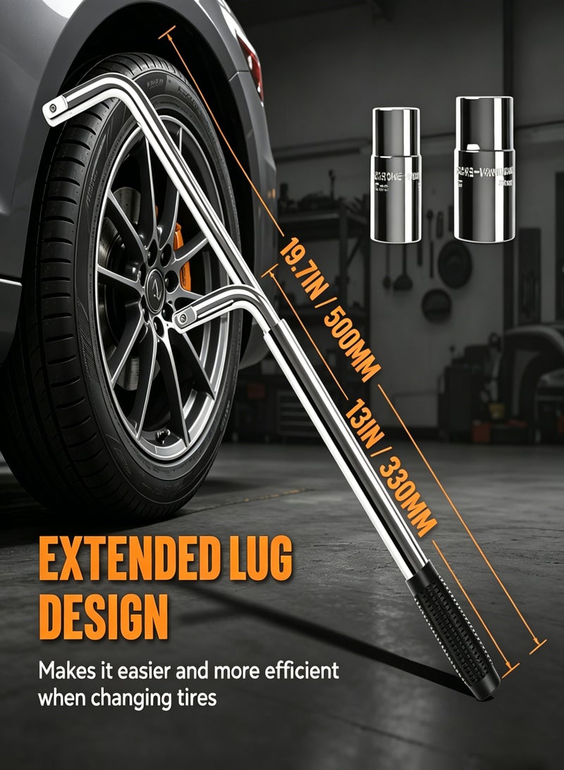 AETHER Telescoping Lug Wrench, Tire Iron Lug Nut Removal Tool 1/2 Drive with 17/19 and 21/23mm Sockets Storage Canvas Pouch for Car, Van, Truck - Image 3
